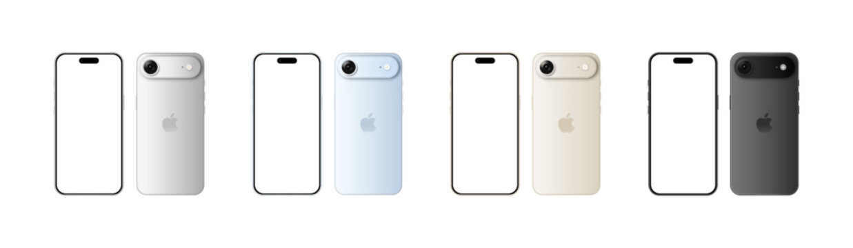 New Apple iPhone 17 Air multicolor transparent png screen and back side mockup, realistic phone for advertising, design