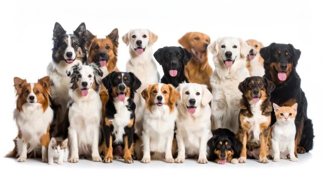 Group of Diverse Dogs and a Kitten