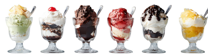 Assorted ice cream sundaes in glass dishes (1)