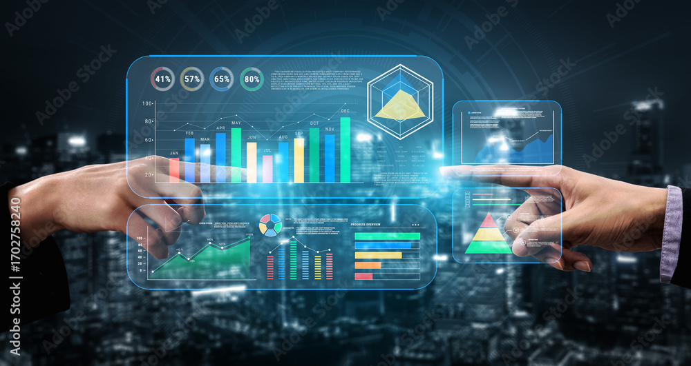 Poster a business intelligence dashboard for data analysis and performance reporting. a concept of data vis
