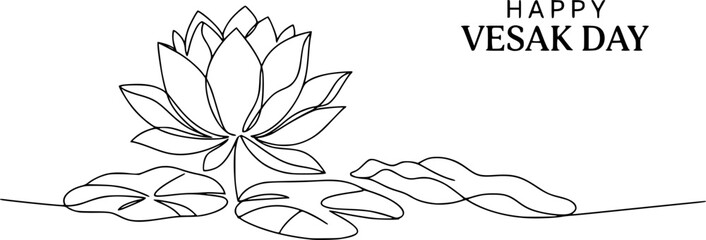 Lotus flower line art style, vesak day vector