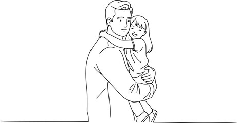 Fototapeta premium Fathers day line art vector illustration, father and daughter line art style illustration 