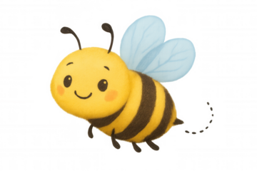 Adorable fluffy bee flying, perfect for children's illustrations and designs, with transparent background for easy integration