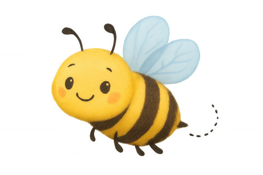 Adorable fluffy bee flying, perfect for children's illustrations and designs, with transparent background for easy integration