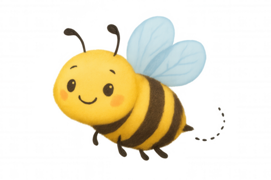 Adorable fluffy bee flying, perfect for children's illustrations and designs, with transparent background for easy integration