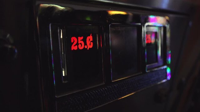 25 cent sign at classic arcade with flashing lights 4k