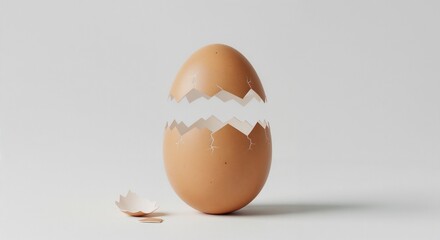 Isolated cracked egg on white background revealing inner shell structure, showcasing egg's delicate layers. Concept cracked egg represents fragility and potential,