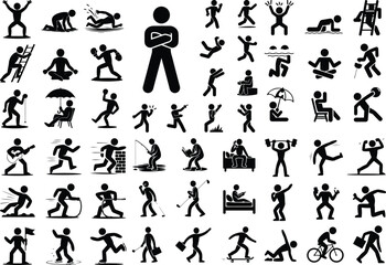 Stick Figure Man Icon Silhouette Set Minimal Human Stick Figures Vector Silhouette Collection