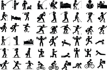 Stick Figure Man Icon Silhouette Set Minimal Human Stick Figures Vector Silhouette Collection