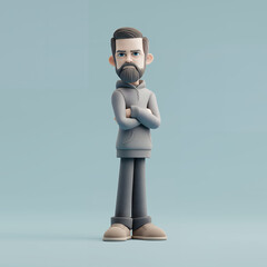 Stylized 3D Character Of A Bearded Man