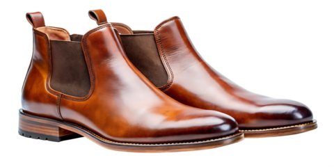 Stylish brown leather chelsea boots isolated on a transparent background
