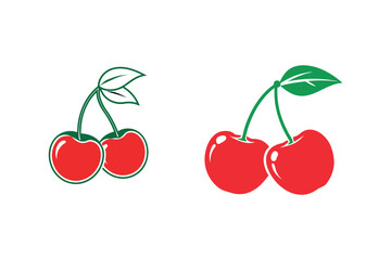 cherries with green leaves depicted in simple silhouette