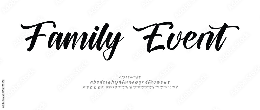 Fototapete family eventsignature font uppercase lowercase and number. script font calligraphy logotype elegant 