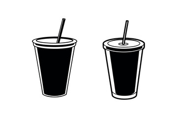 two drinks with straws shown in black silhouette