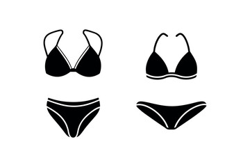 four pieces of swimwear displayed in minimalist silhouette