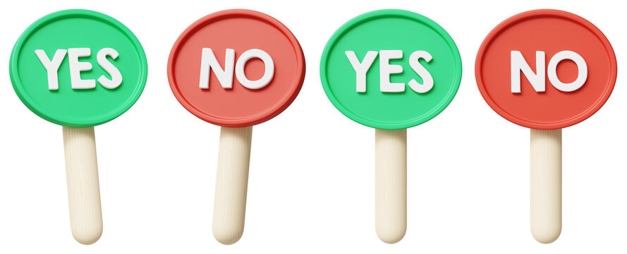 YES and NO Classroom Voting Signs, Green & Red Yes-No Paddles, Interaction Signs, True False Paddles, Quick Response Signs for Event. 3d illustration isolated on transparent background.png
