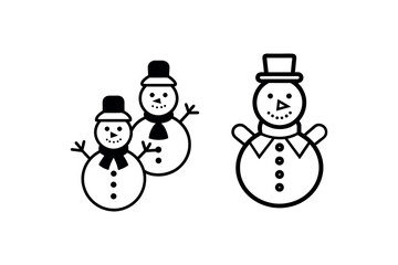 winter scene with snowmen wearing hats and scarves silhouette