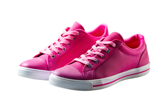 Vibrant pink sneakers isolated on a transparent background