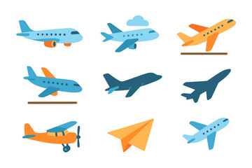 Aviation and airplane flat icons set &ndash; travel, aviation, flight planning symbols