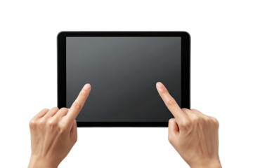 Hands touching a tablet screen