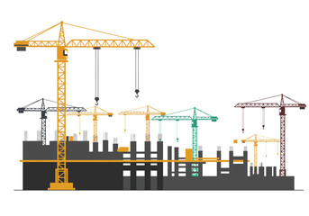 Construction Site with Multiple Cranes.