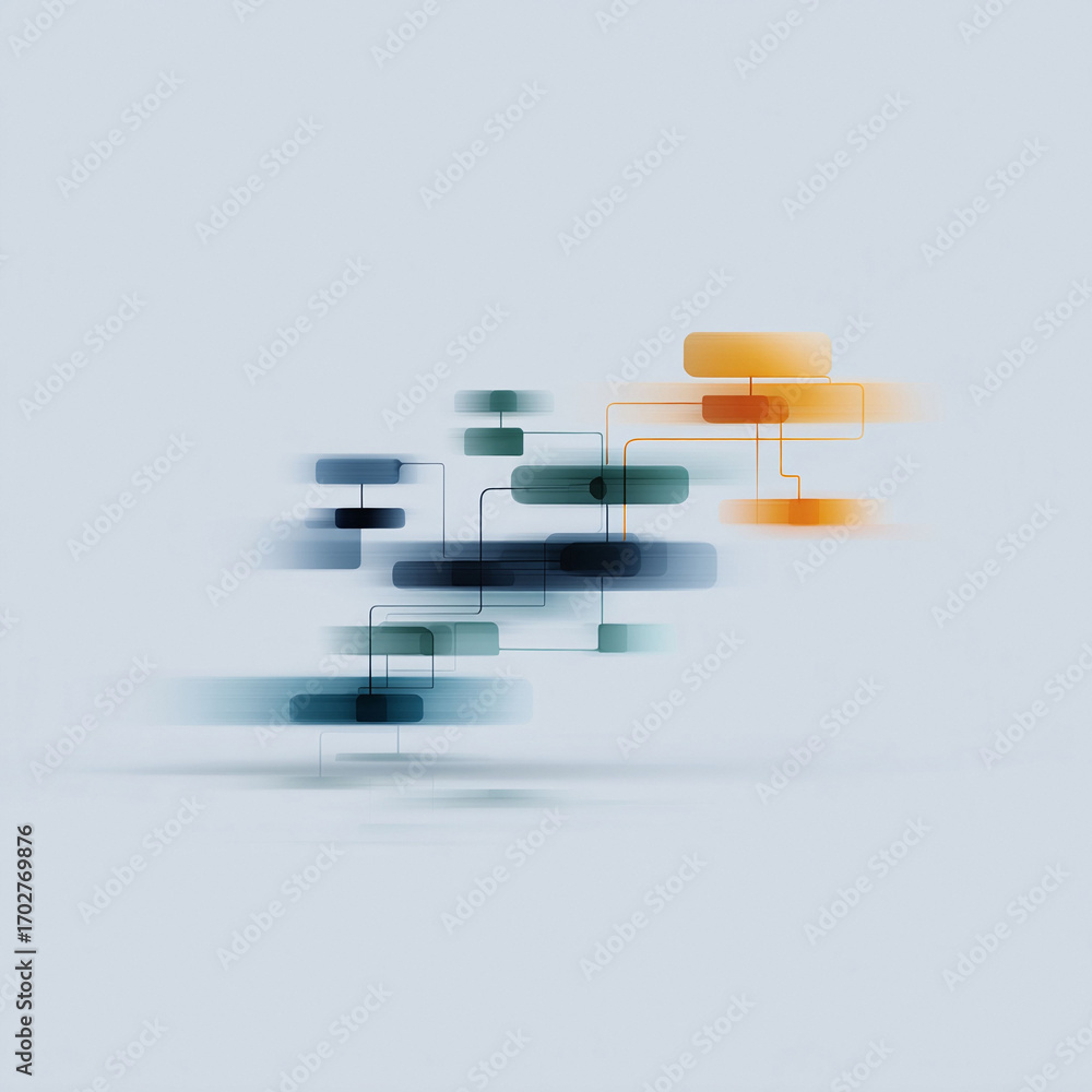 Poster abstract flow chart with soft, blurred edges. shows interconnected processes, systems, or hierarchy.