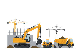 Construction Site with Heavy Machinery.