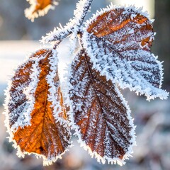 Frozen autumn leaves