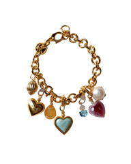 Gold bracelet with heart and gemstone charms