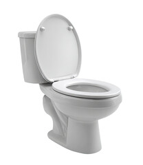 A white toilet, lid open