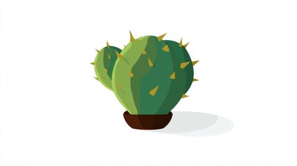 Green potted cactus plant with sharp thorns isolated on white