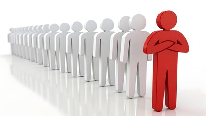 3D Concept of Leadership and Confidence with Red Person Leading Group