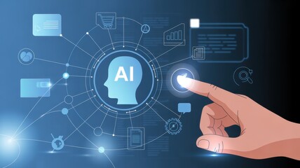 Naklejka premium Digital Interface with Artificial Intelligence: A cutting-edge digital interface showcases the concept of artificial intelligence.