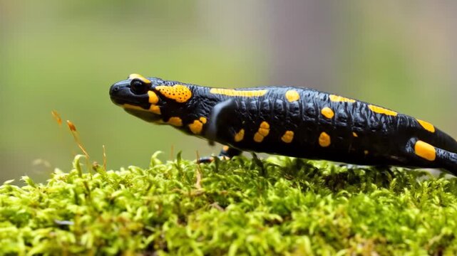 Close-up of a salamander on moss