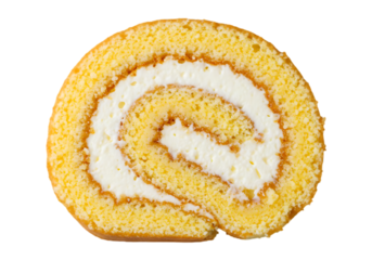 Swiss roll cake with cream filling isolated on transparent background
