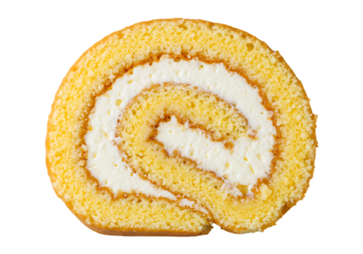 Swiss roll cake with cream filling isolated on transparent background