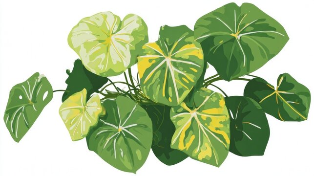 Fototapeta Illustration of a plant with large, heart-shaped leaves in shades of green and yellow.
