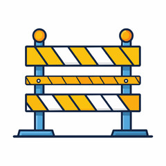 Flat vector of road barrier and warning signs, bold clean lines, isolated white background, perfect for traffic, construction, and safety-related design projects