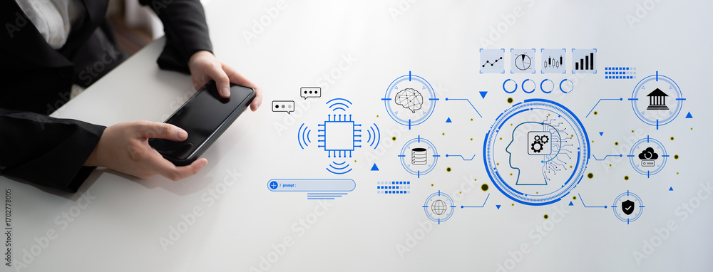 Aufkleber an advanced ai system for business and financial analysis. a futuristic interface for commanding an 
