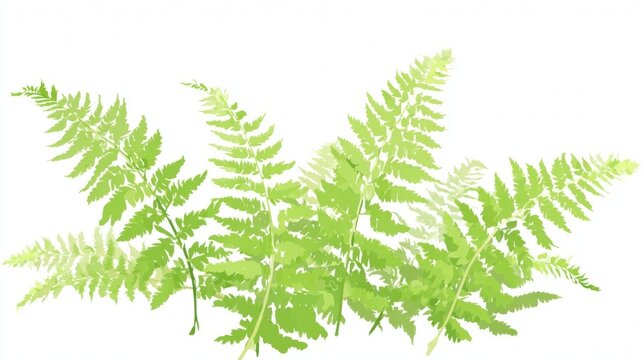 A cluster of vibrant green fern fronds, showcasing their delicate, feathery leaves against a clean white background.