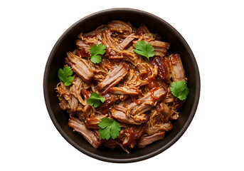 Bowl of pulled pork with cilantro isolated on transparent background