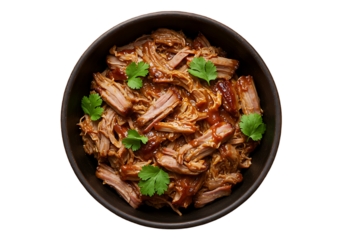 Bowl of pulled pork with cilantro isolated on transparent background
