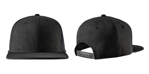 Dark gray/black baseball cap, front and back views