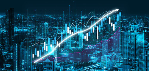 A striking financial growth concept featuring a digital chart overlaying an abstract cityscape, symbolizing urban progress and data-driven investment. Impute