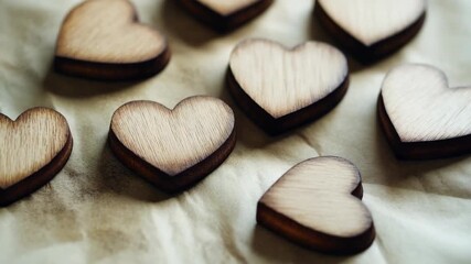 Set of handcrafted wooden heart cutouts ready for crafting or display. Each piece has a unique natural grain pattern.