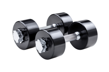 Pair of black dumbbells, circular weights, metal handle