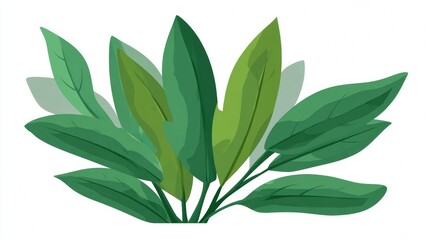 Obraz premium Fresh green leaves on a branch isolated on a white background, capturing the essence of nature and growth