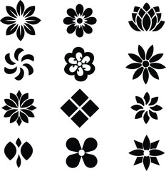 Set of Floral Icons and Decorative Flower Symbols Collection