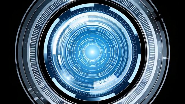 Abstract technology background featuring rotating blue circles, rings, and futuristic hud elements against a dark backdrop, ideal for corporate or sci-fi concepts.