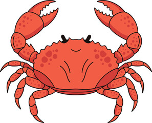 Cartoon red crab with raised claws and smiling face—perfect for marine design, kids’ content, seafood themes, and ocean education.